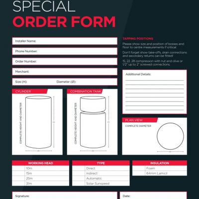 Bespoke Cylinder Order Sheets